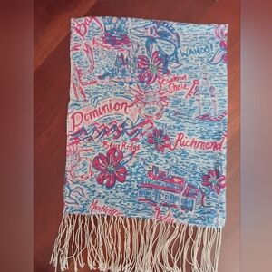 Lilly Pulitzer "Lilly Loves Virginia" Murfee Scarf silk/cashmere blue/red EUC